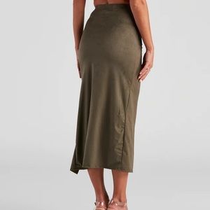Faux Suede Olive Wrap Skirt